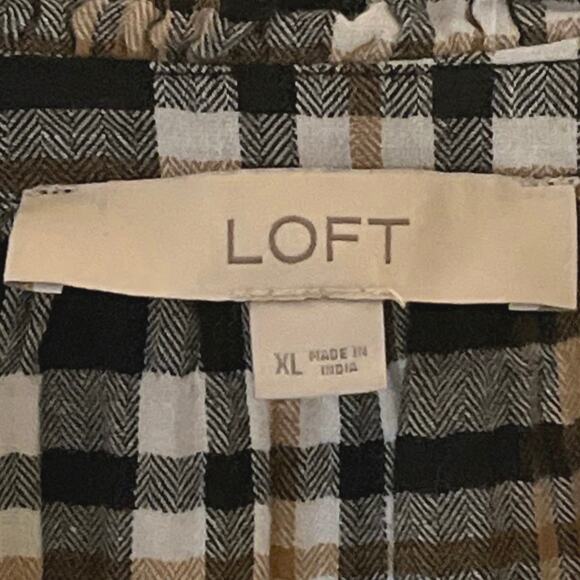 Loft Plaid Button Down Blouse Womens Size XL Black Gold Ruffle Work Casual - Picture 11 of 13